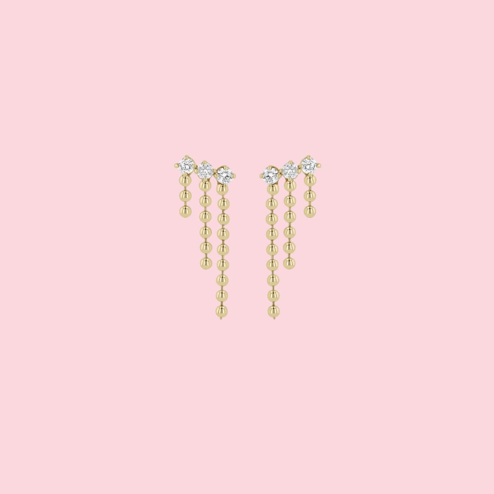 Prong Diamond & Bead Chain Waterfall Earrings