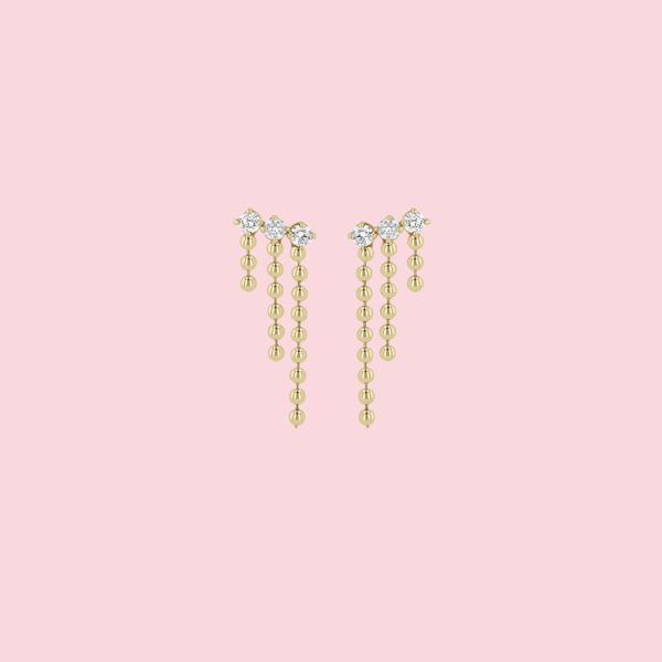 Prong Diamond & Bead Chain Waterfall Earrings