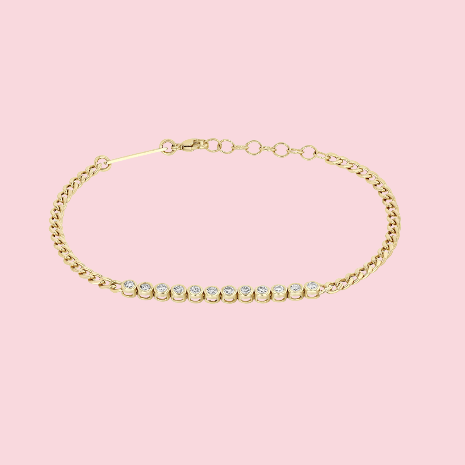 Diamond Bezel Tennis Segment Curb Chain Bracelet