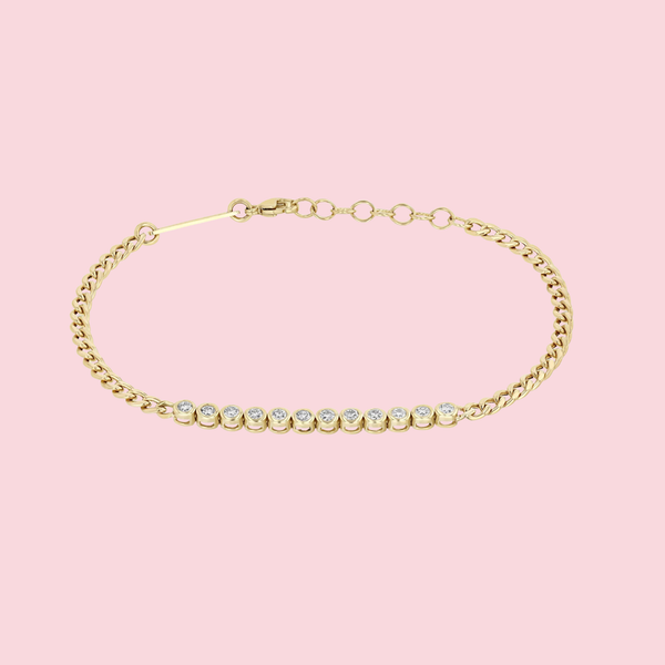 Diamond Bezel Tennis Segment Curb Chain Bracelet