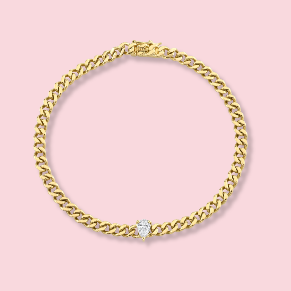 Small Cuban Link Bracelet With Pear Diamond Center