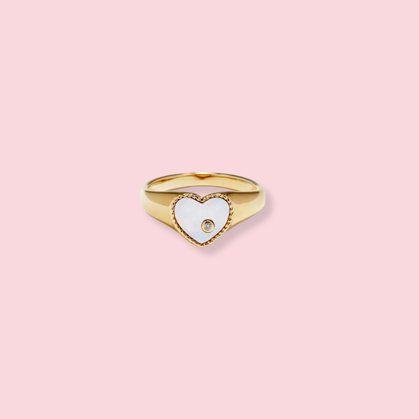 Baby Chevalière Coeur Nacre Ring