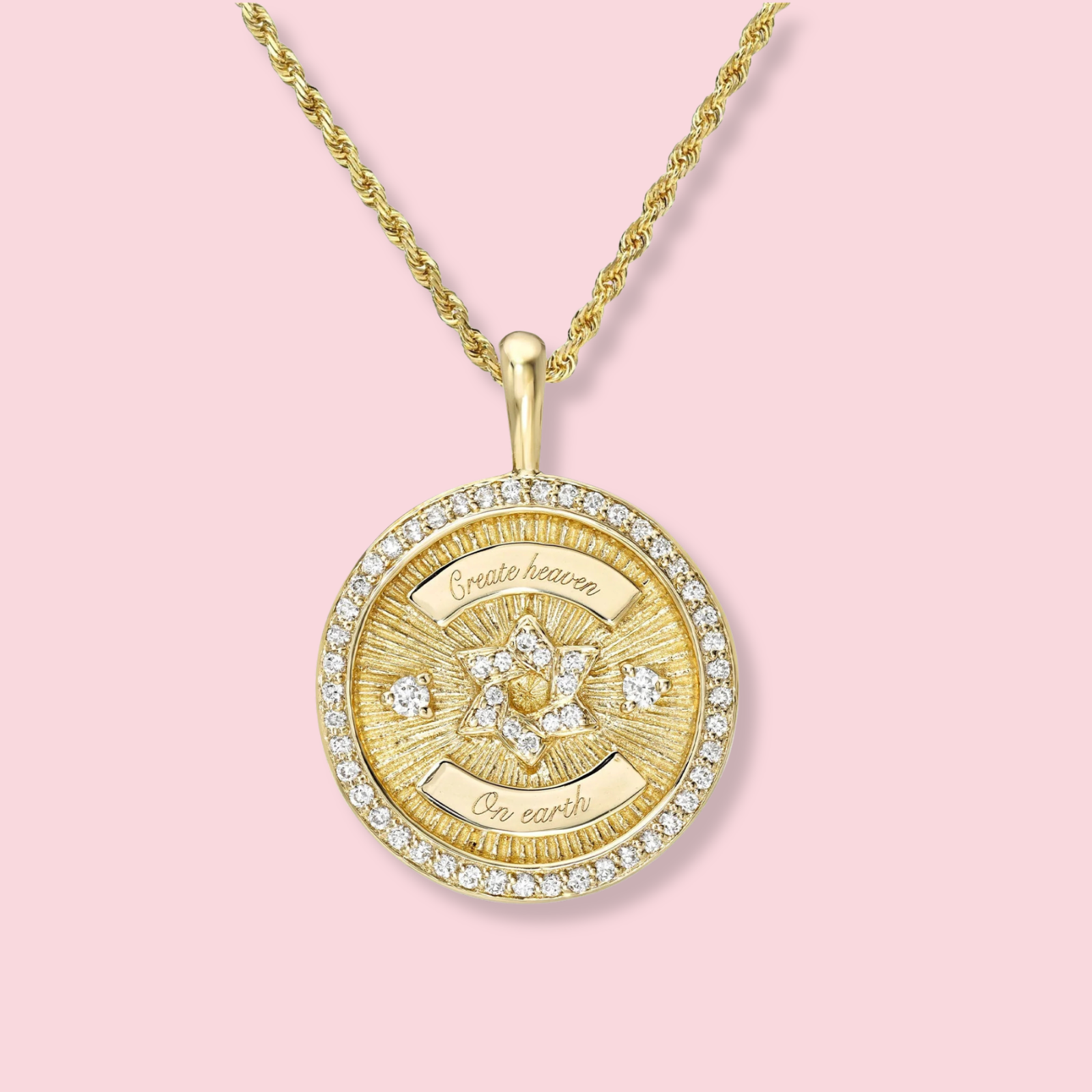 Star of David Coin with Pavé Border Pendant