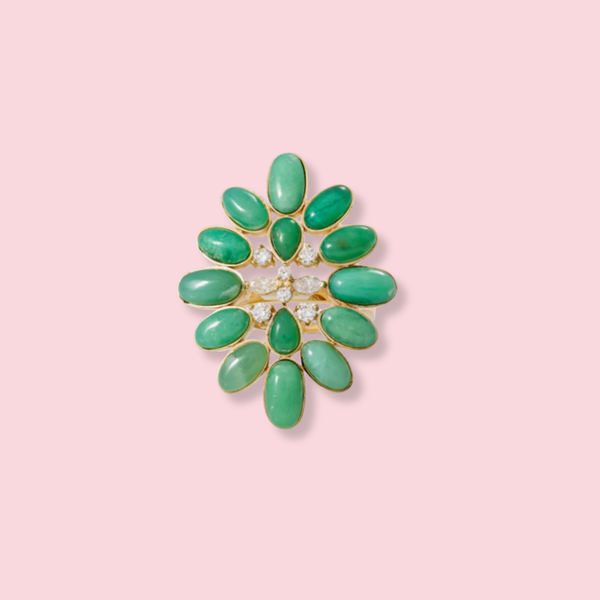 Diamond+ Chrysoprase Blossom Ring