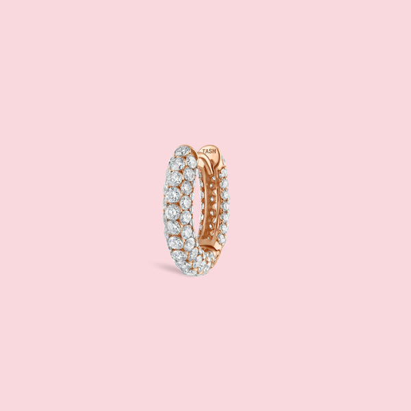 Invisible Set Diamond Three Row Pavé Hoop Earring - Rose Gold