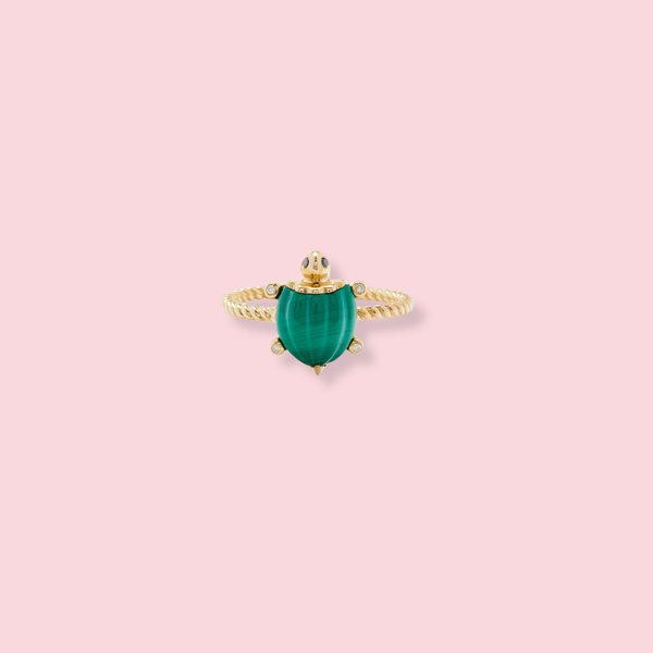 Mini Ring Turtle Malachite Yellow Gold