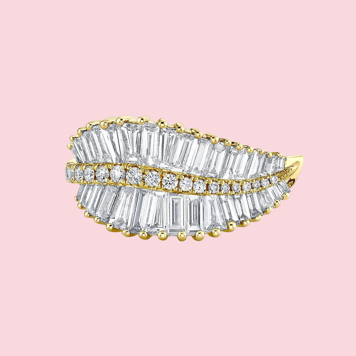 Sideways Palm Leaf & Diamond Ring