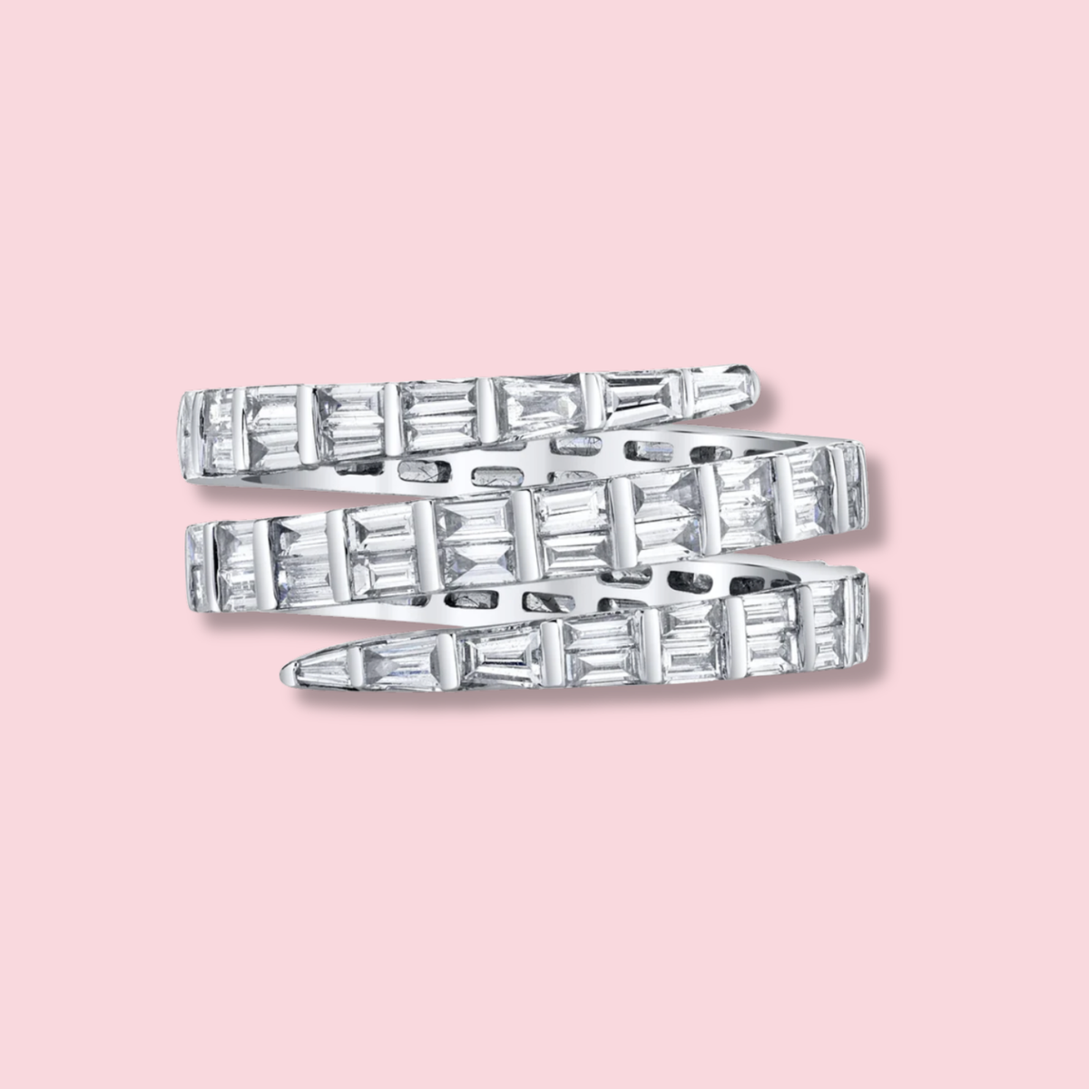Three Row Baguette Diamond Coil Ring