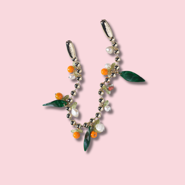 Orange and Pearl Ballchain Wristlet