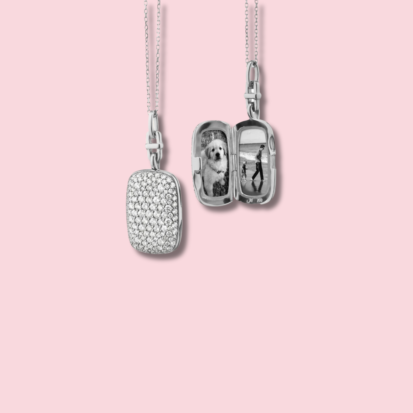 Slim Fran" Sterling Silver Locket Necklace with White Sapphire