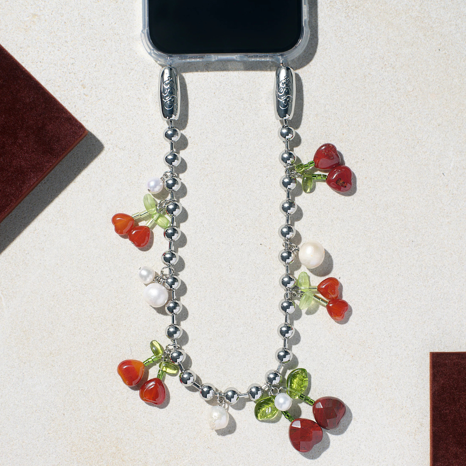 Cherry and Pearl Ballchain Wristlet