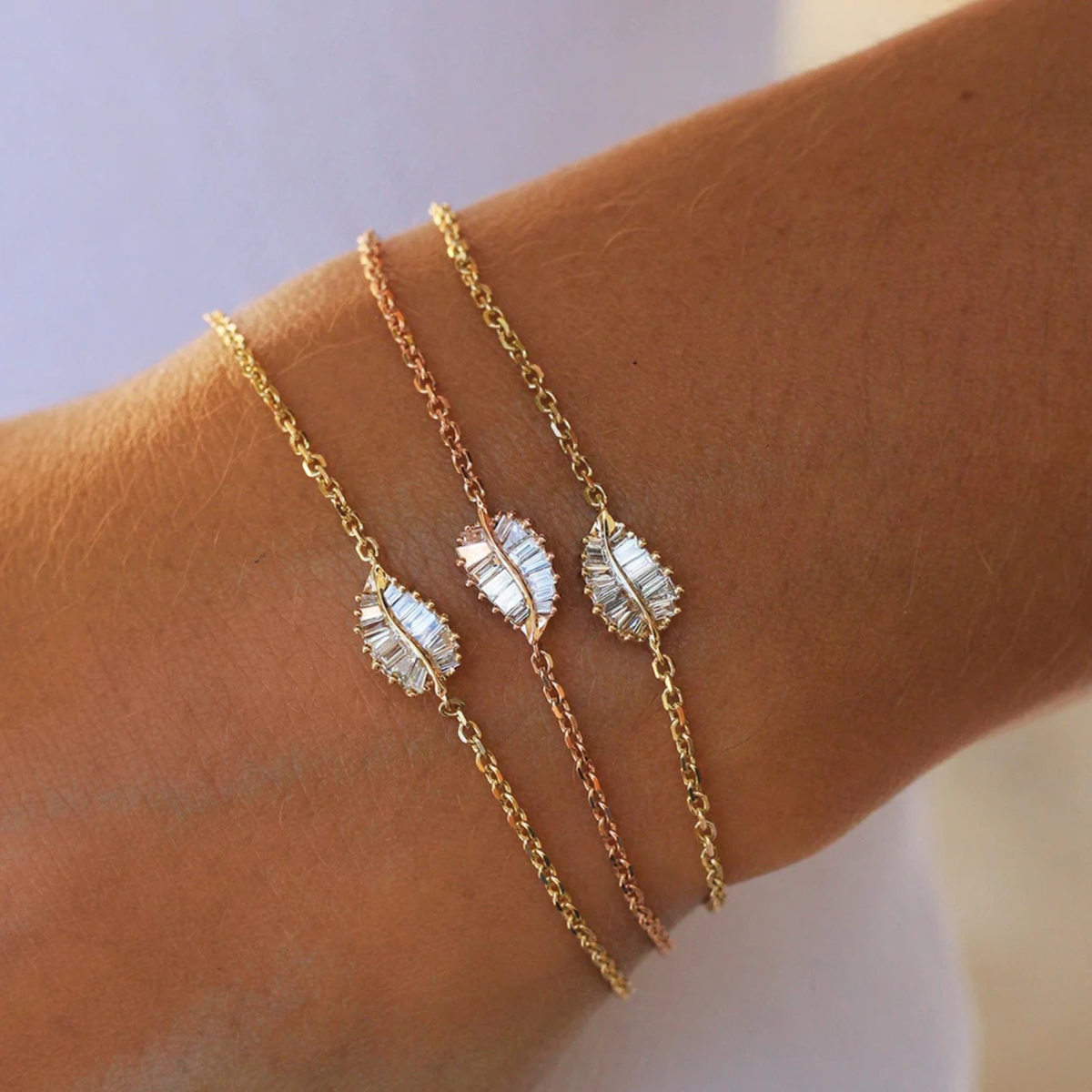 Small Palm Leaf Diamond Chain Bracelet
