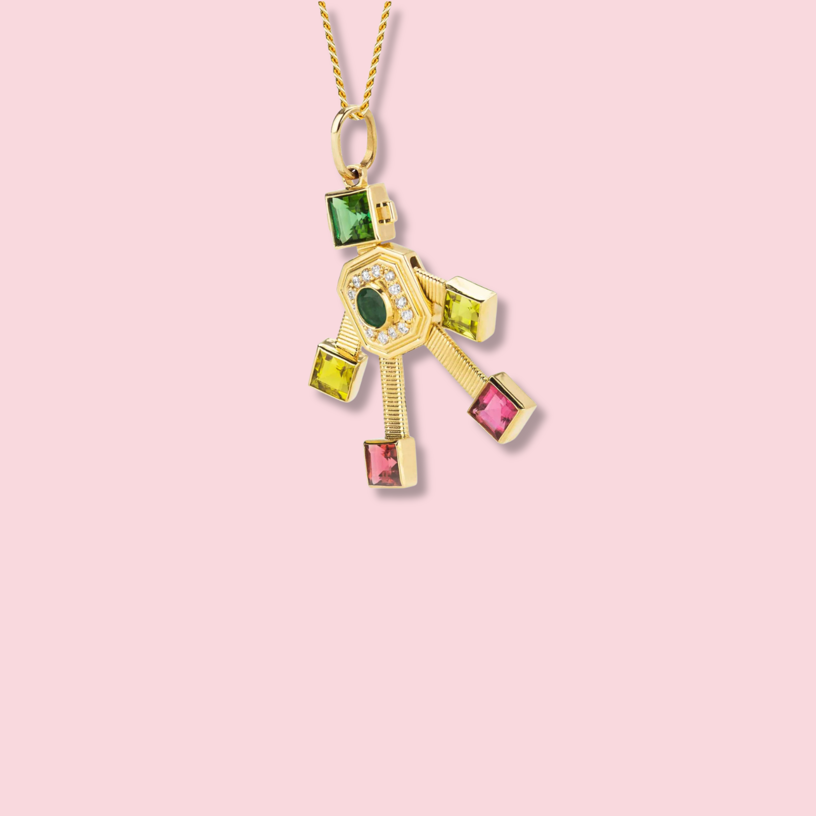 Disco Van Robot Maxi Pendant Diamond Emerald Tourmaline