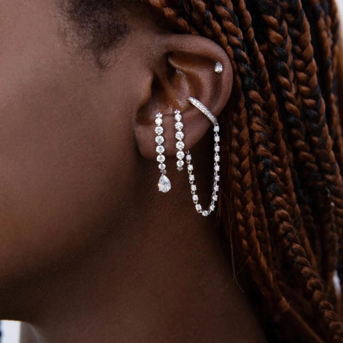 Large Diamond Lobe Cuff With Pear Diamond Drop