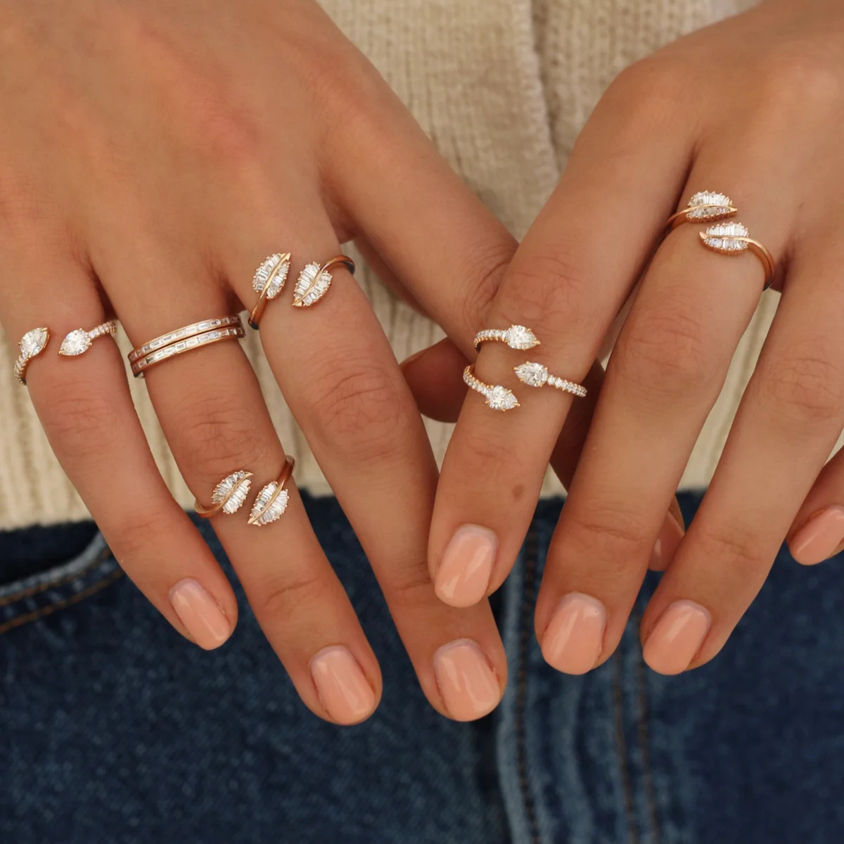 Small Palm Leaf Diamond Ring