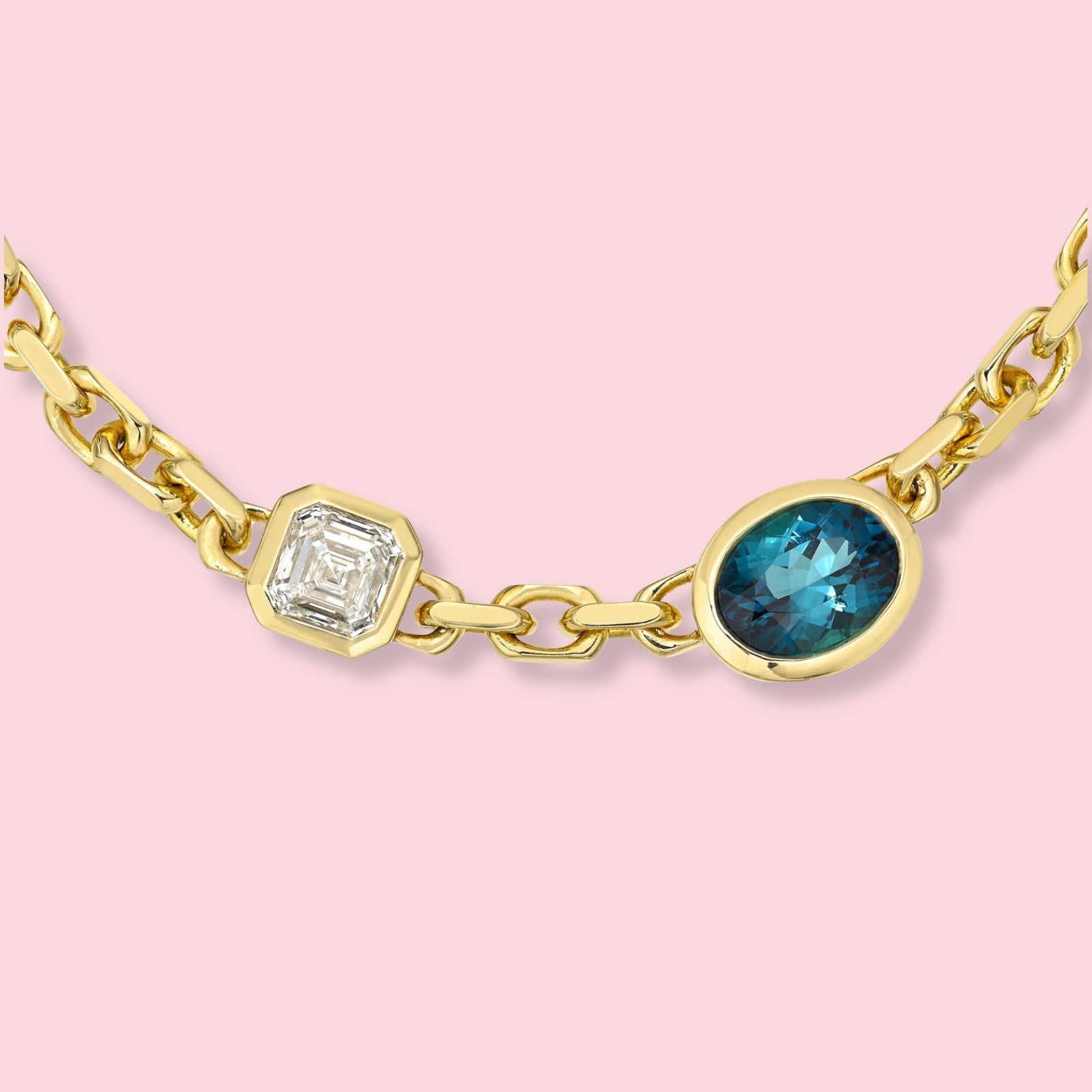 Lovers Duet Diamond and Lagoon Tourmaline Chain Necklace