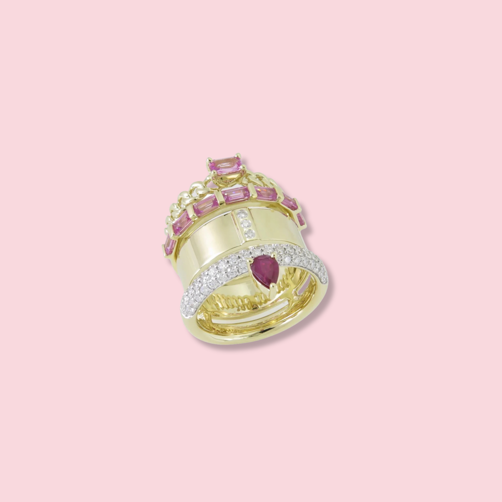 Type Stack Pave Ruby-Pink Sapphire Ring