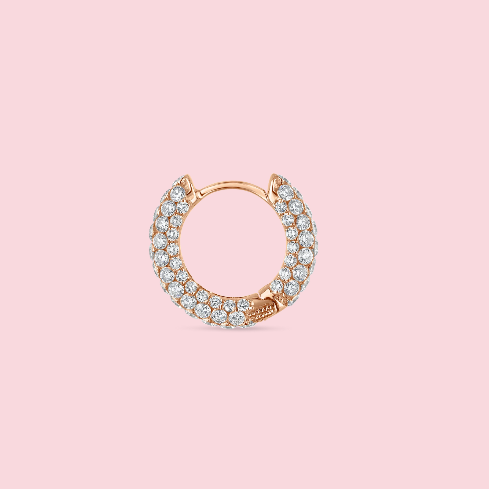 Invisible Set Diamond Three Row Pavé Hoop Earring - Rose Gold