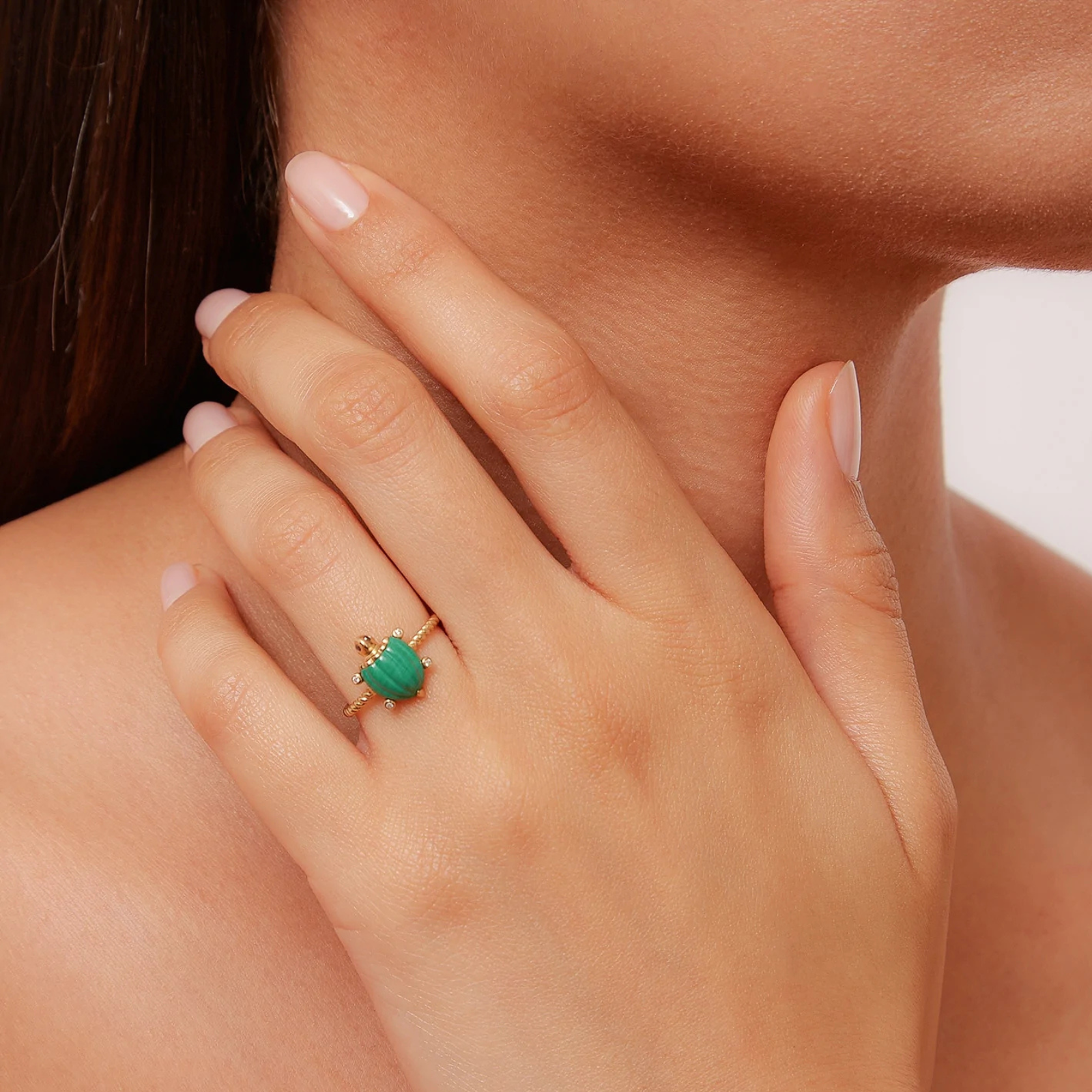 Mini Ring Turtle Malachite Yellow Gold