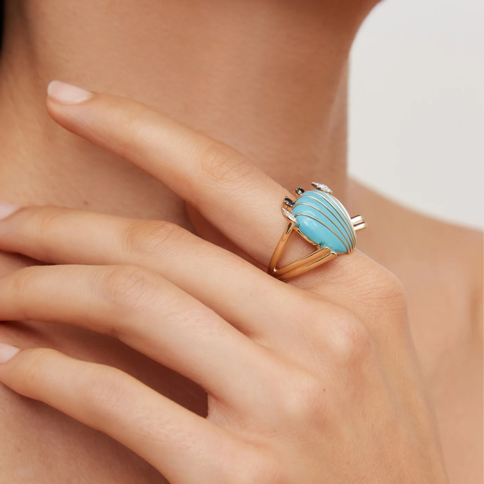 Crabe Coquillage Turquoise Ring