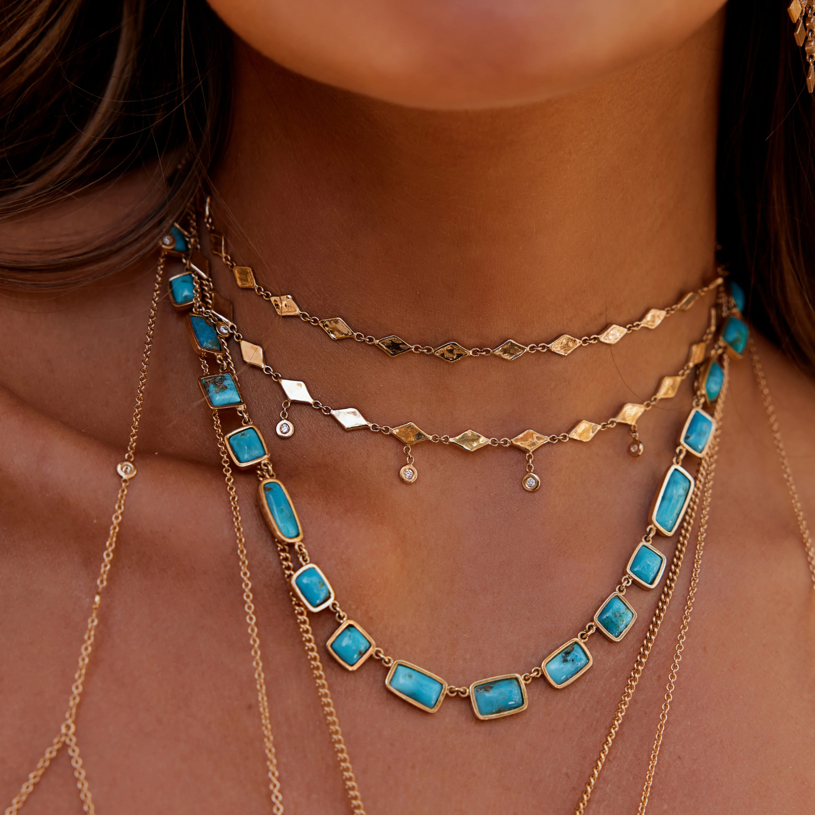 Graduated Hammered Kite Shape Choker Necklace