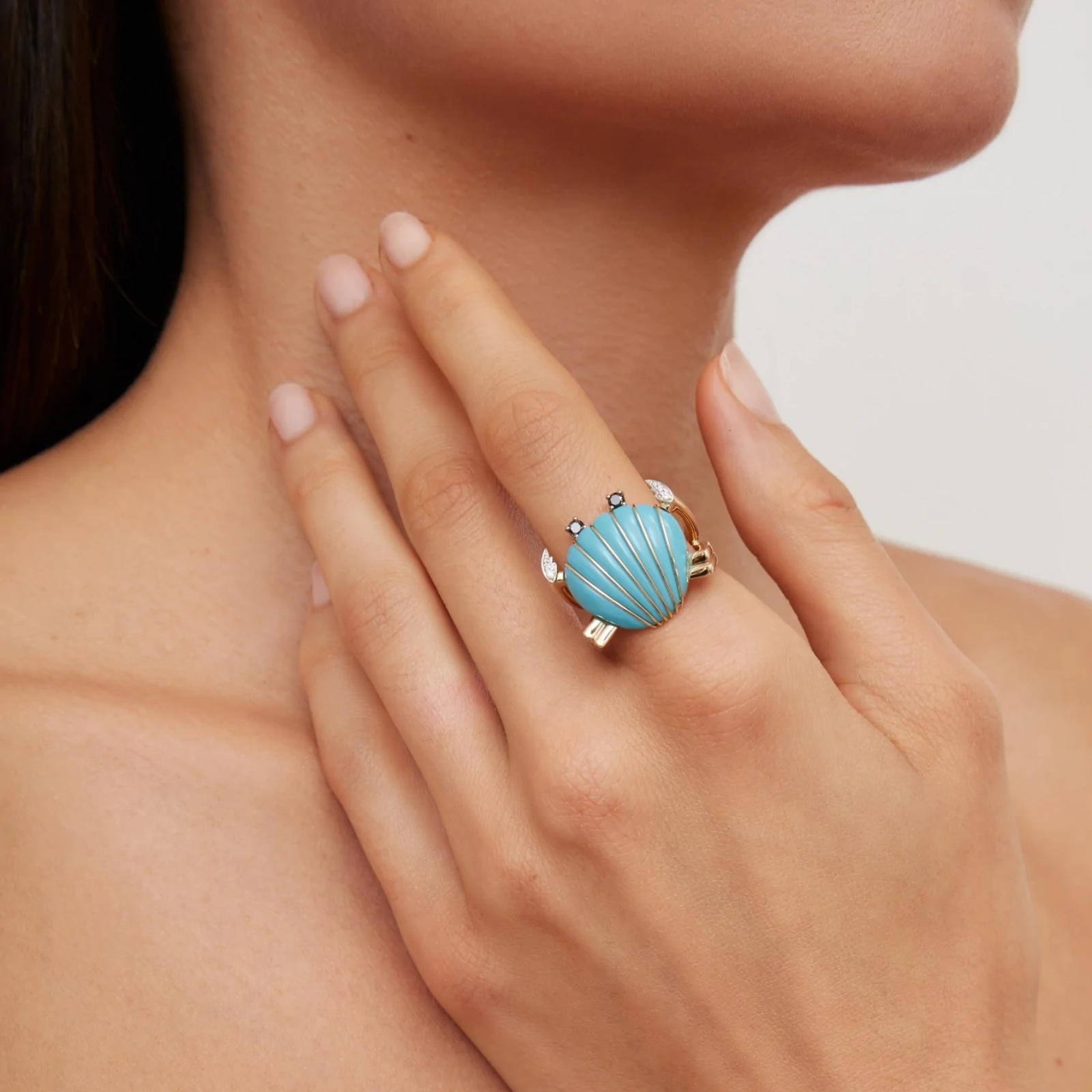 Crabe Coquillage Turquoise Ring