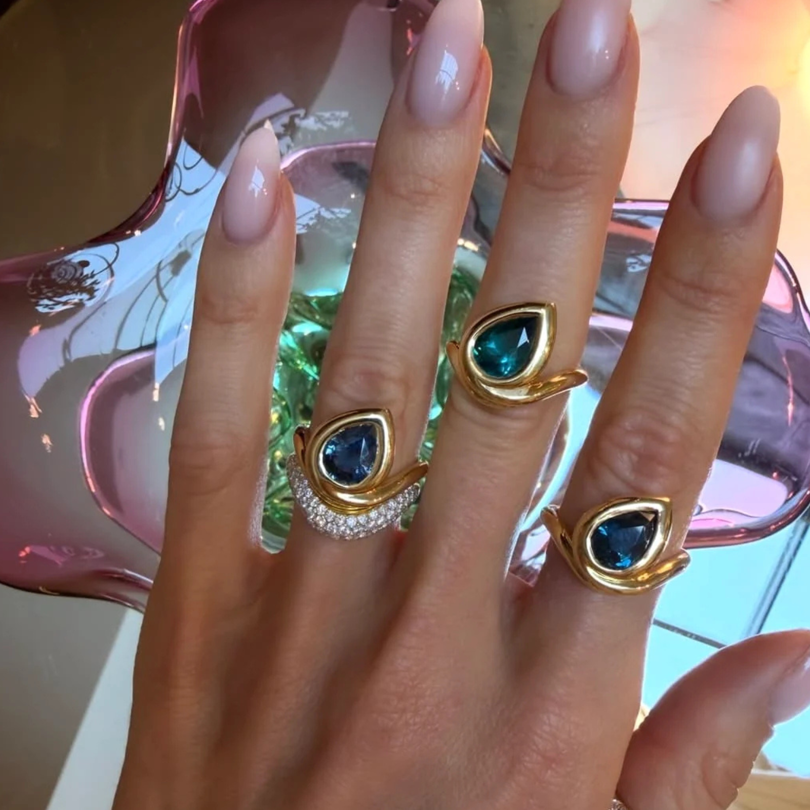 Enigma Water Drop Teal Sapphire Ring