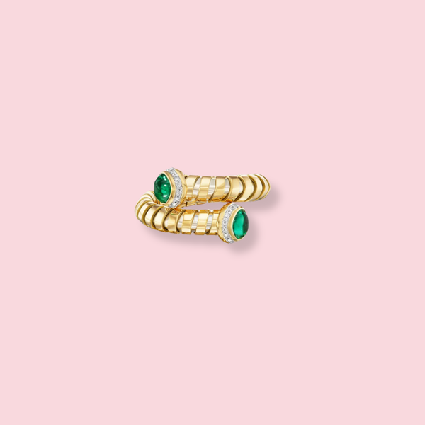 Trisolina Dolce Bypass Ring with Emeralds