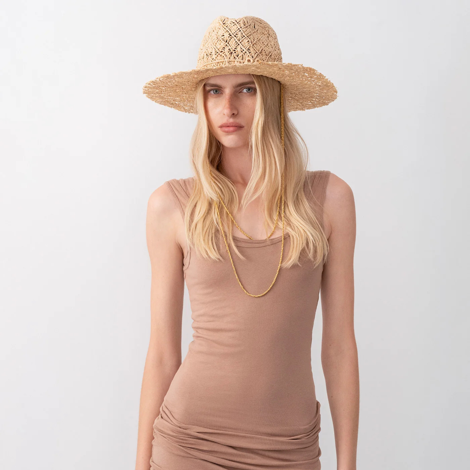 Cut Out Double Chain Strap Fedora Hat
