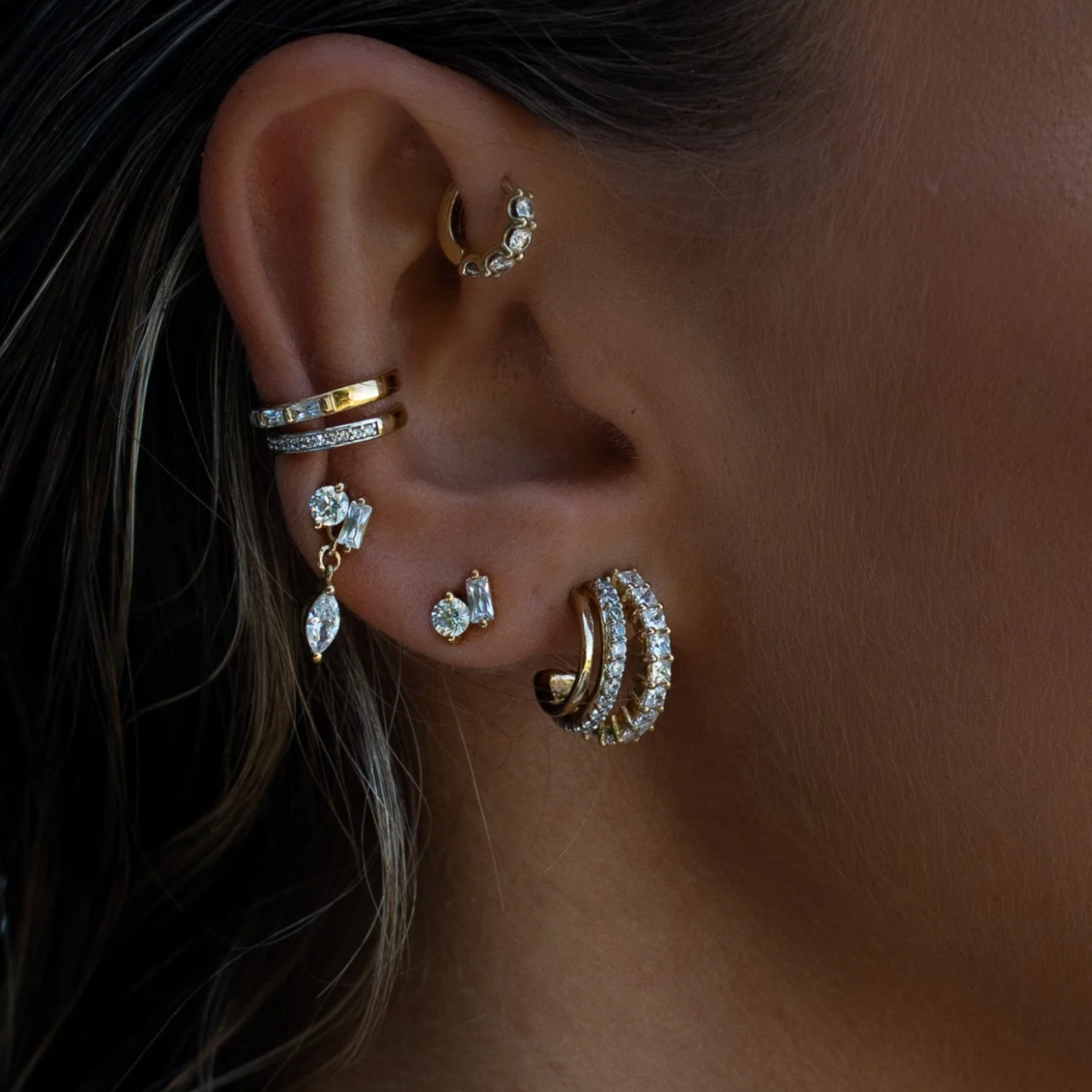 Trinity Hoop Huggie Earing