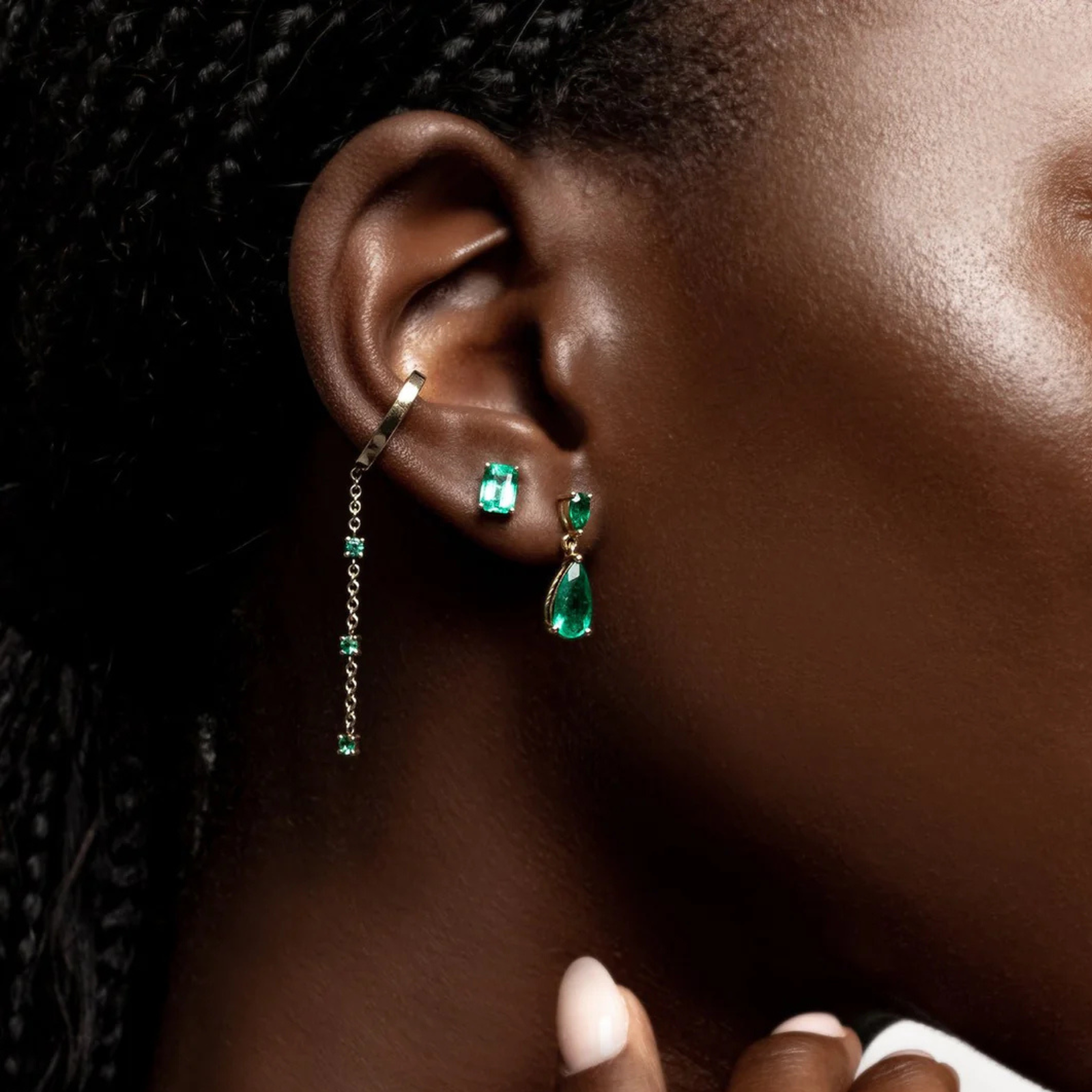 Emerald Chain Ear Cuff
