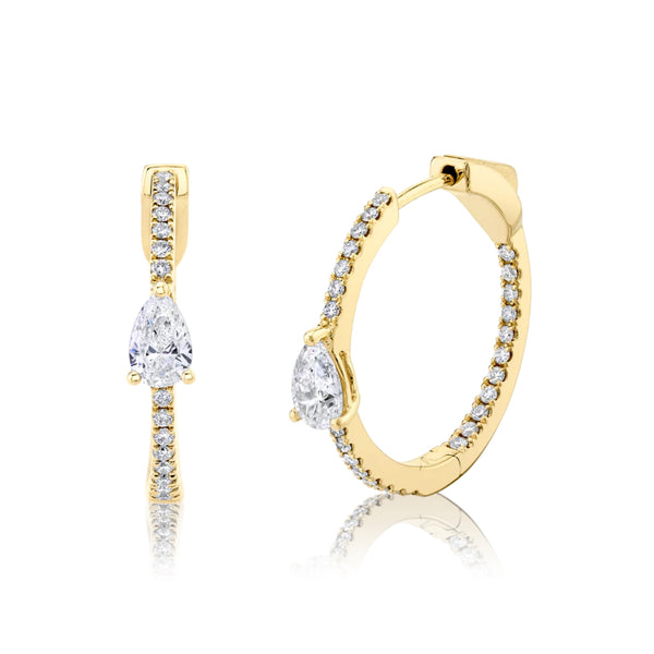 CLASSIC MEDIUM DIAMOND HOOPS WITH PEAR DIAMOND CENTER - Millo 