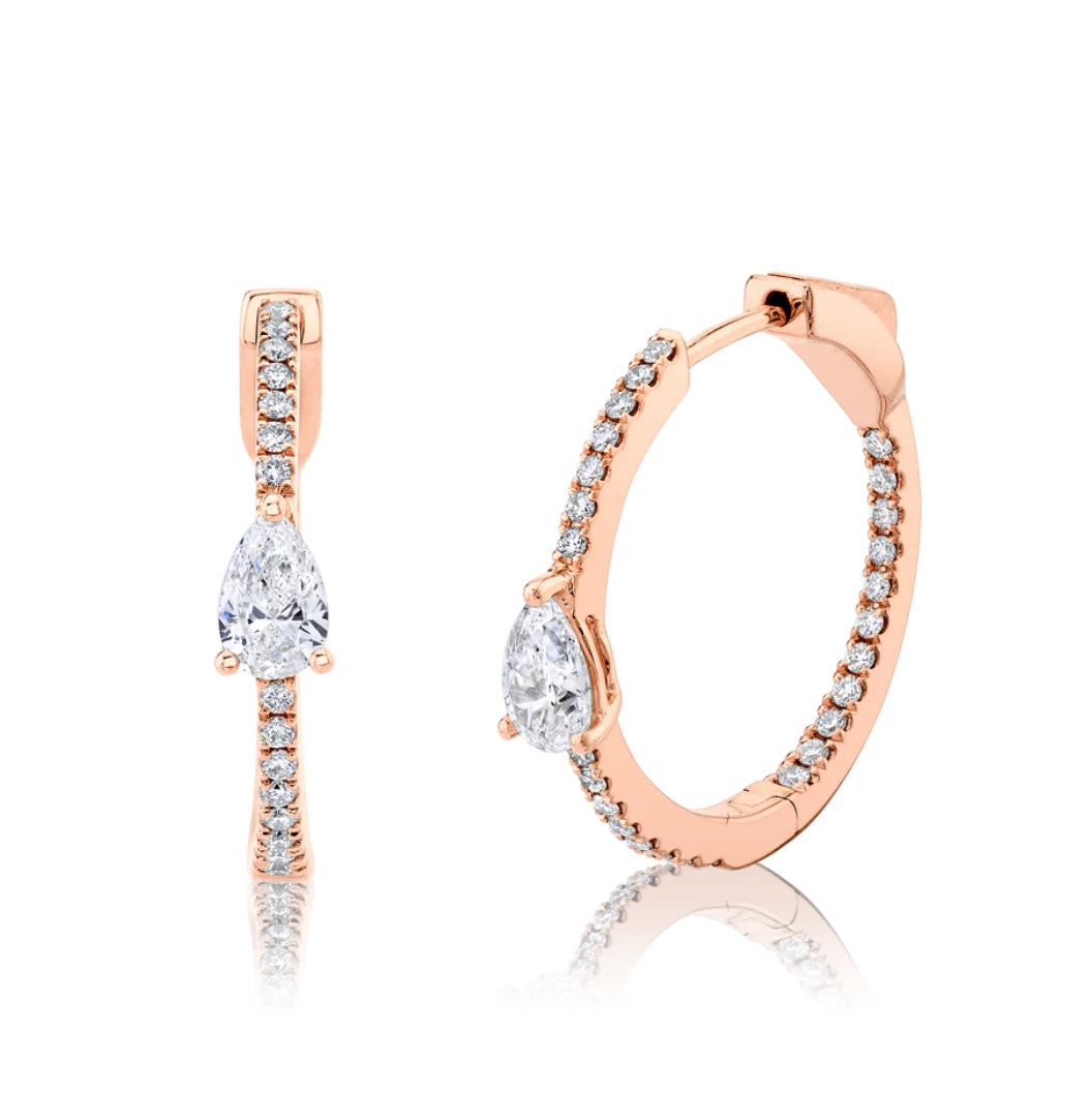 CLASSIC MEDIUM DIAMOND HOOPS WITH PEAR DIAMOND CENTER - Millo 