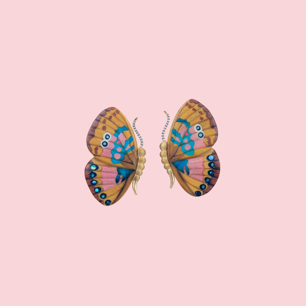 Butterfly Marquetry Earrings - Yellow and Pink