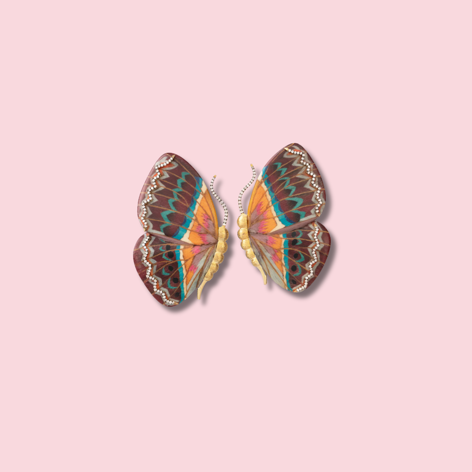 Butterfly Marquetry Earrings Orange Blue Liliac Earring