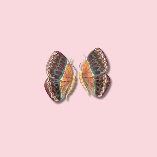 Butterfly Marquetry Earrings Orange Blue Liliac Earring