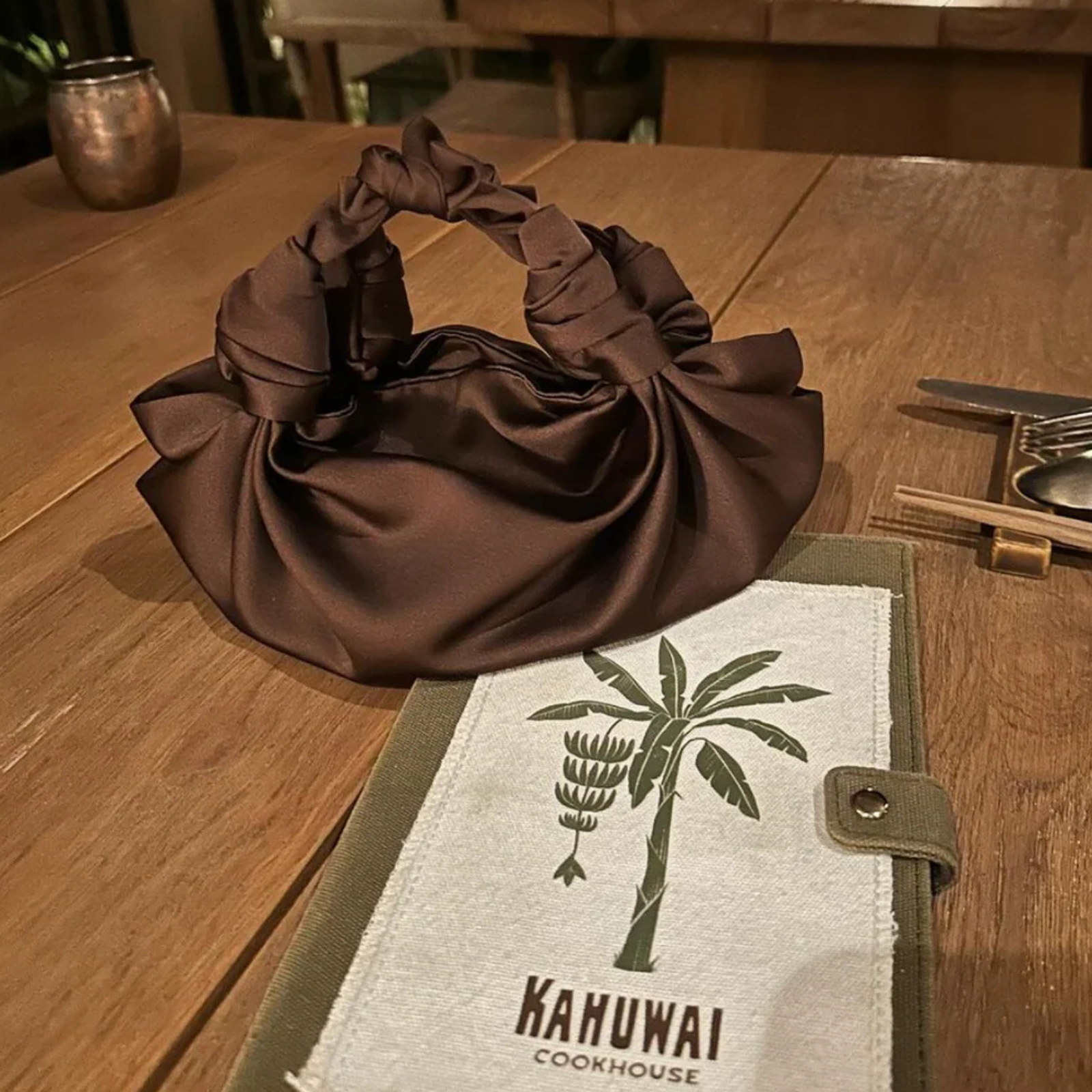 CHOCOLATE NLA SILK KNOT BAG