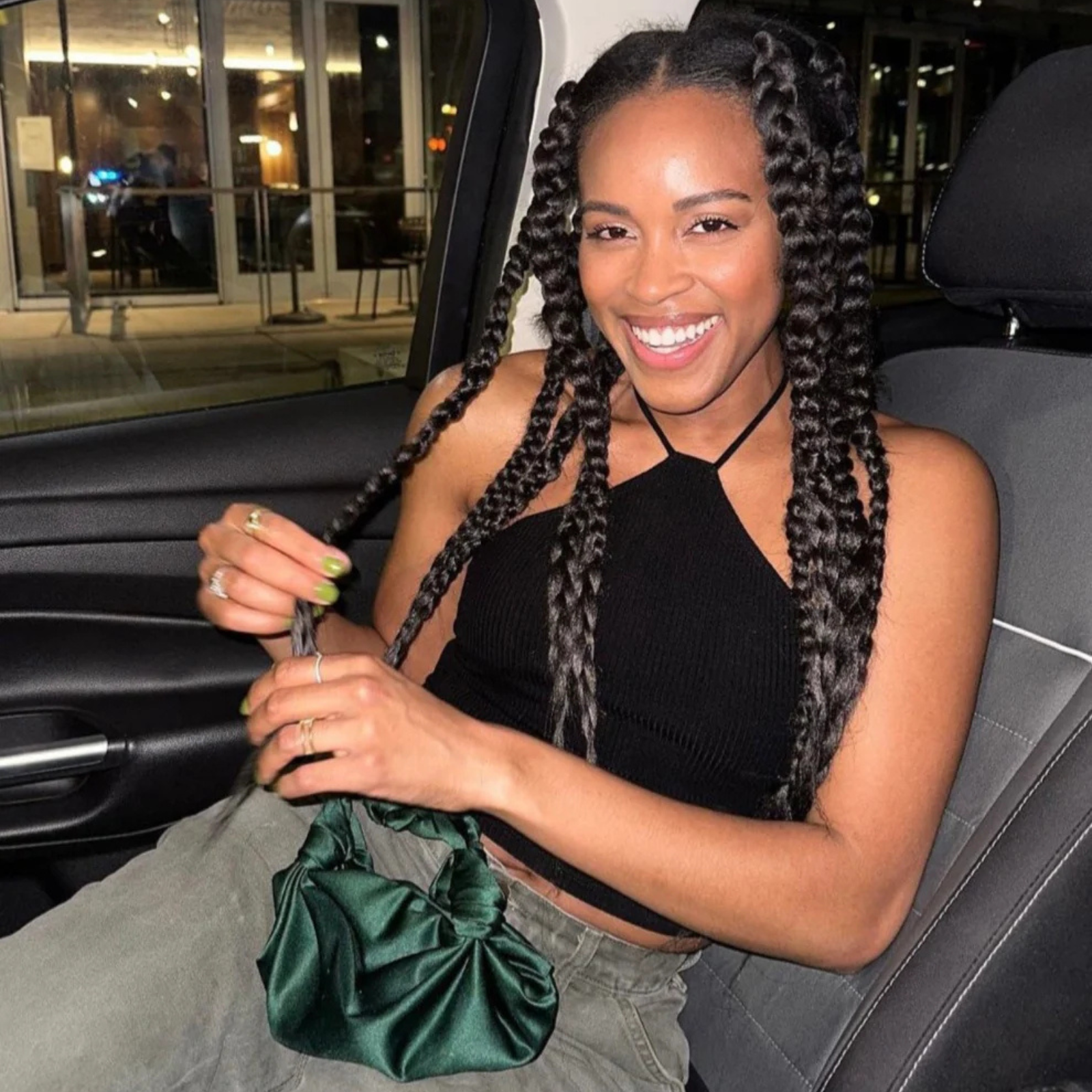 DARK GREEN NLA SILK KNOT BAG