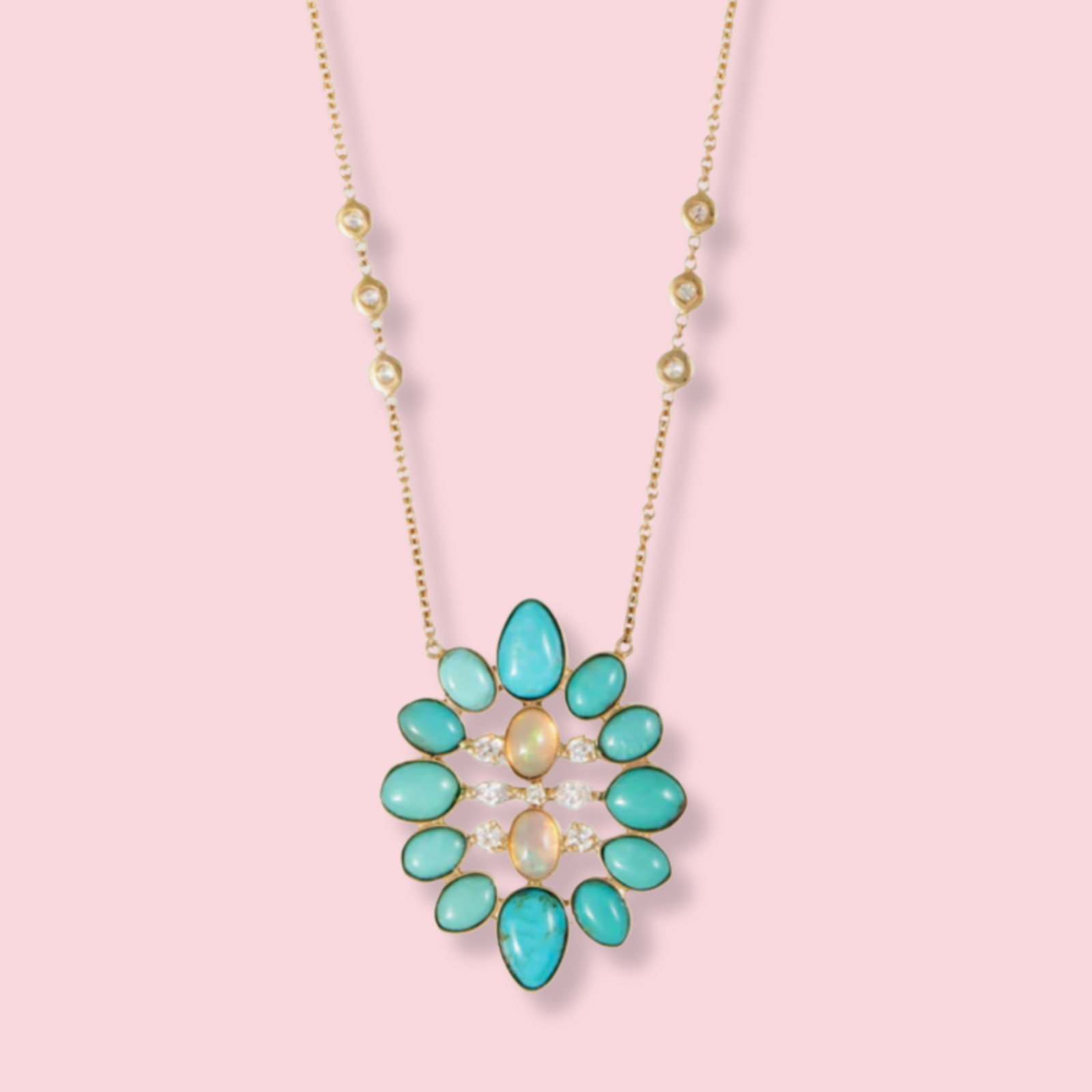 Diamond + Turquoise Opal Blossom Necklace