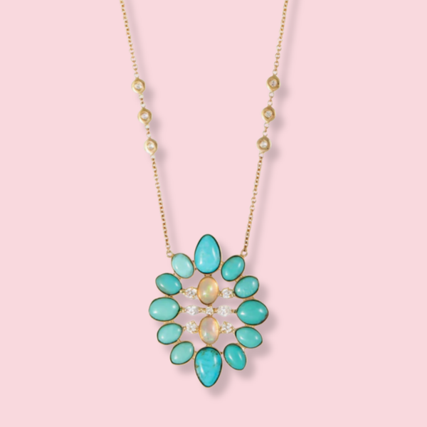 Diamond + Turquoise Opal Blossom Necklace