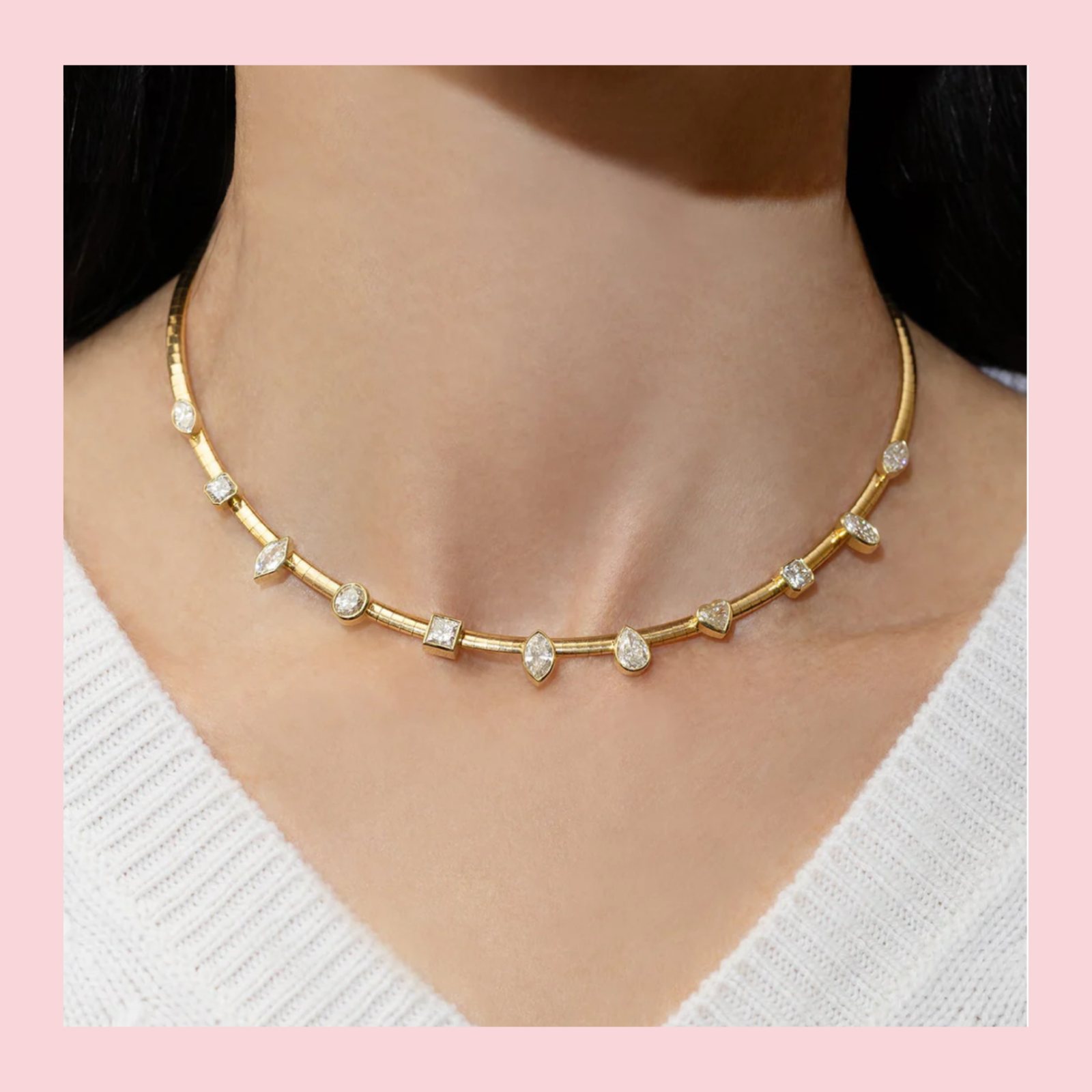 Bezel Multi Diamond Ridge Collar