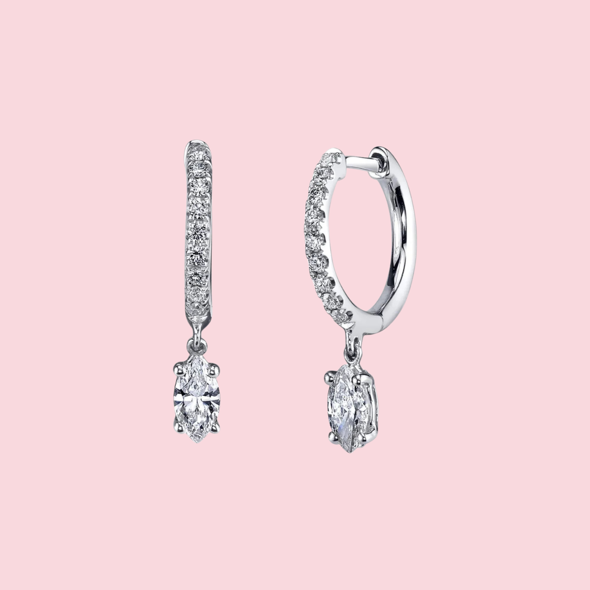 Diamond Huggies With Marquise Diamond Drop