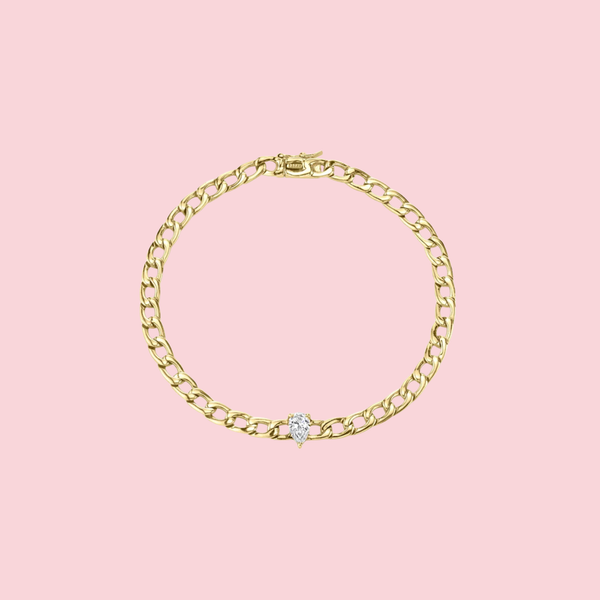 Plain chain bracelet w/ pear diamond center
