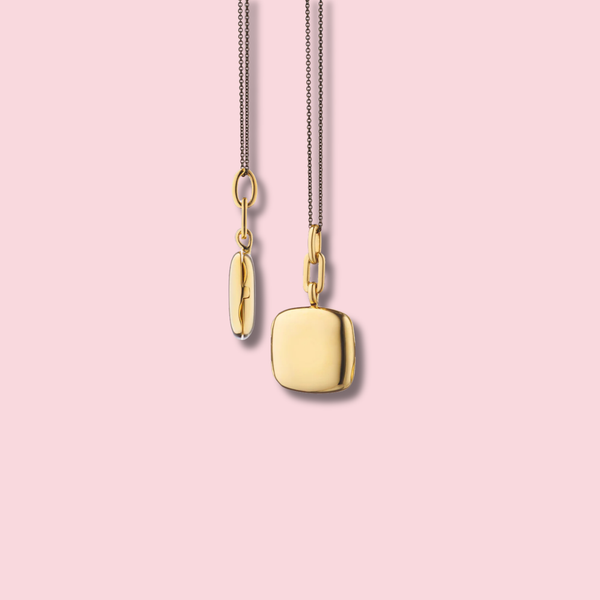 Slim "Viv" Gold Locket Black Steel Chain Necklace