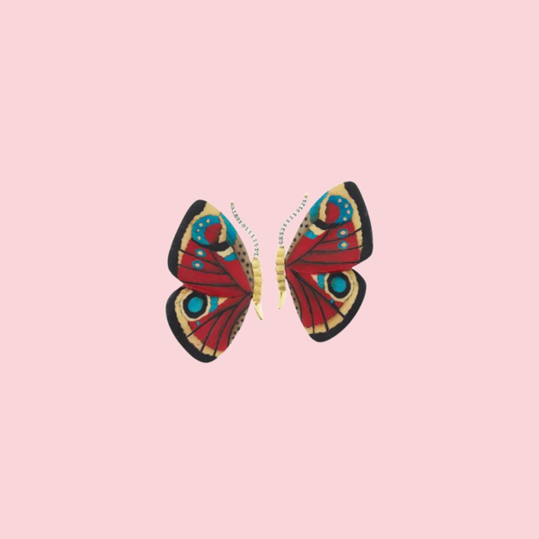 Marquetry Butterfly Earrings - Red