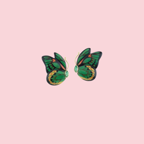 Butterfly Marquetry Earrings - Green
