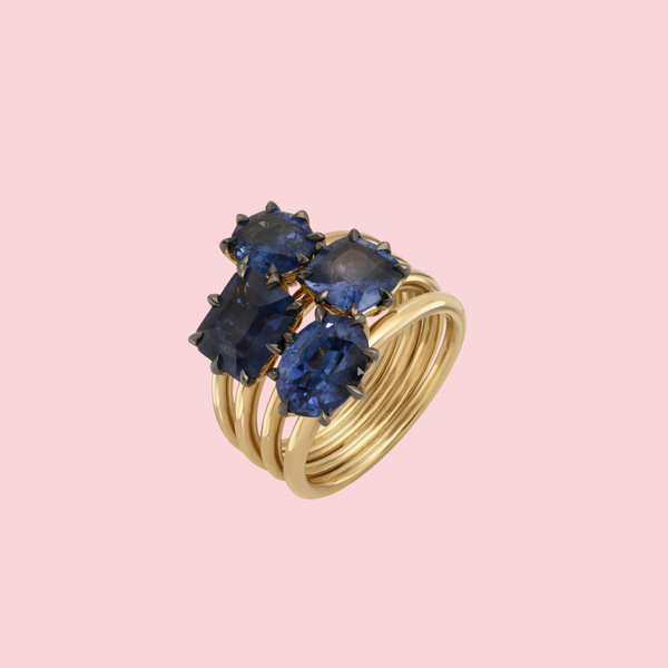 Blackened Blue Sapphire Bouquet Ring