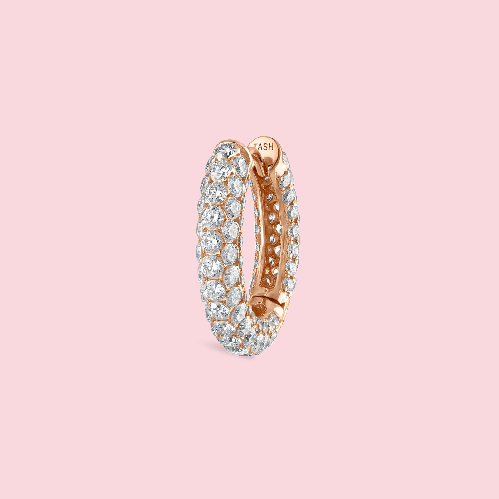 Invisible Set Diamond Three Row Pavé Hoop Earring - Rose Gold