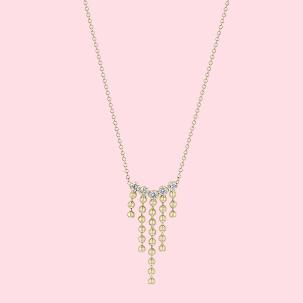 Prong Diamond & Bead Chain Waterfall Necklace