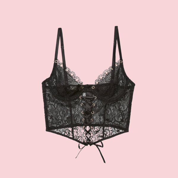 EYELET EMBROIDERY LACE UP BUSTIER